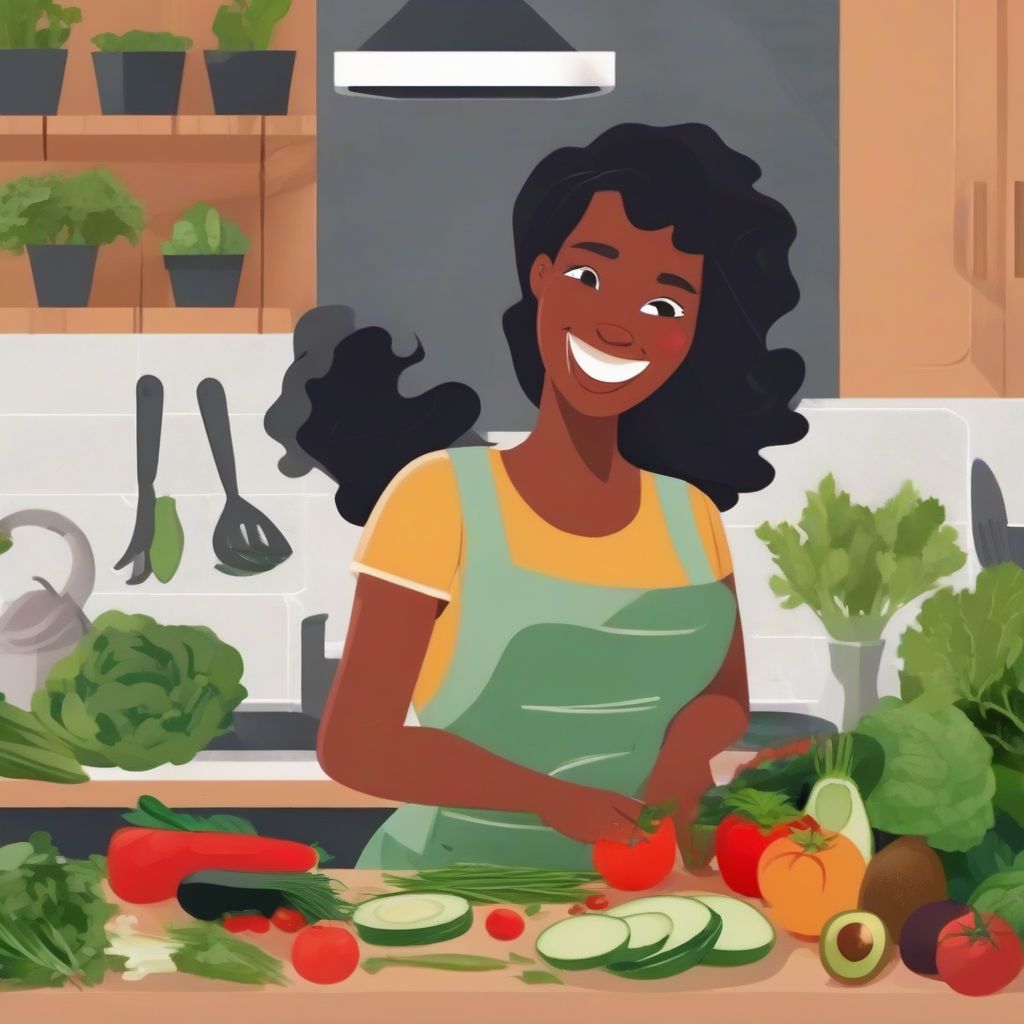 Woman Preparing a Healthy Meal with Fresh Ingredients