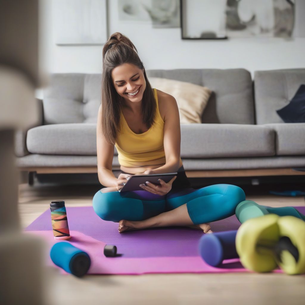 Woman Tracking Her Workout Progress on a Tablet