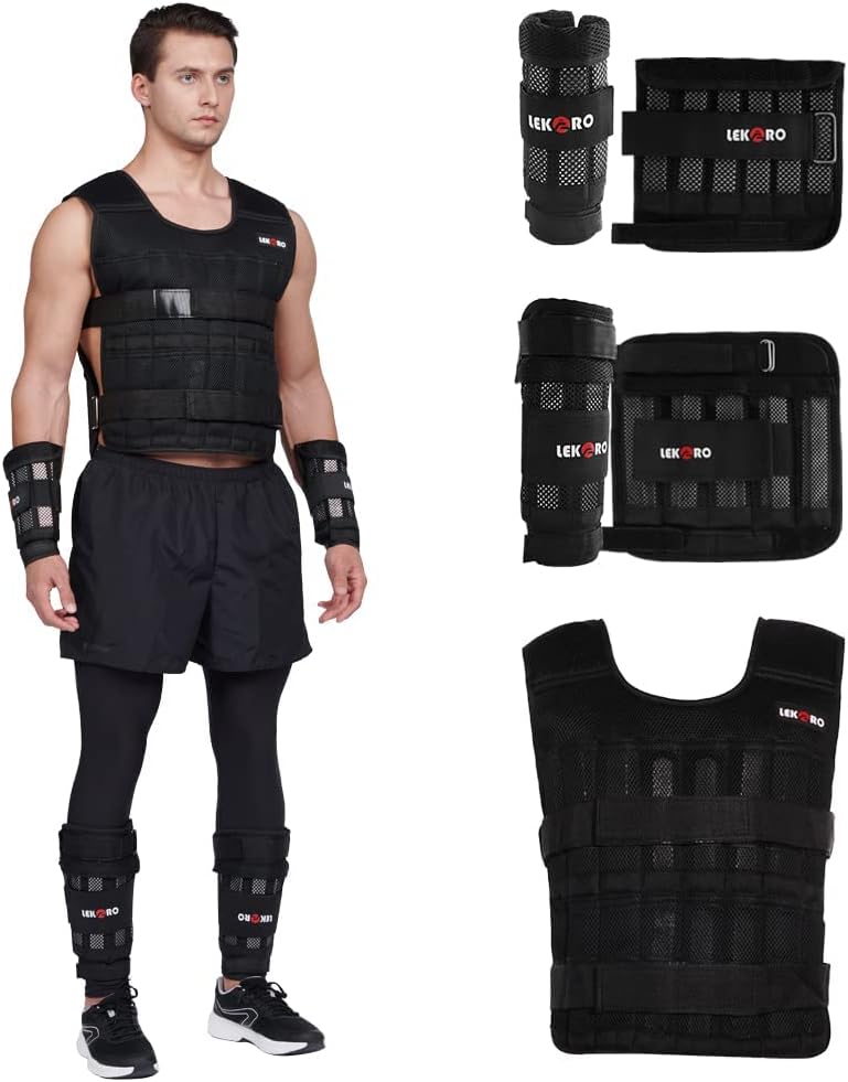Adjustable Weighted Vest 44LB Workout Weight Vest Training Fitness Weighted Jacket for Men Women (Included 96 Steel Plates Weights)