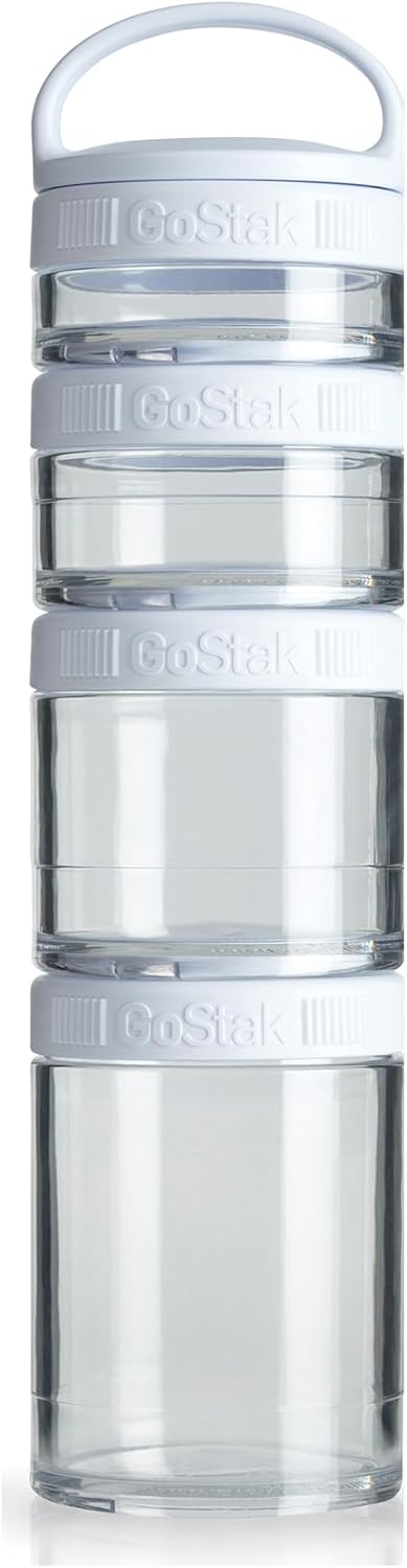 BlenderBottle GoStak Food Storage Containers for Protein Powder, Healthy Snacks, and Portion Control, 4-Piece Starter Pak, White