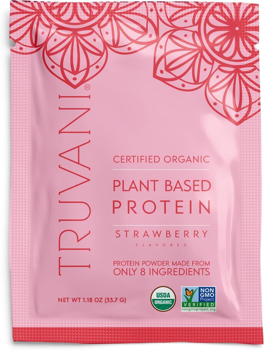 Truvani Vegan Pea Protein Powder | Strawberry | 20g Organic Plant Based Protein | 1 Serving | Keto | Gluten & Dairy Free | Low Carb | No Added Sugar