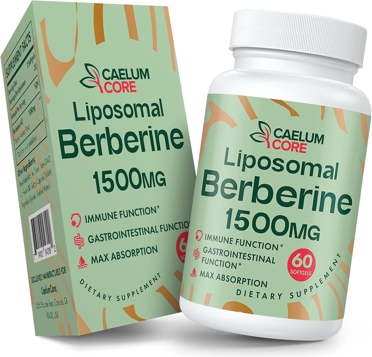 Liposomal Berberine HCL - Berberine 1500mg Activates AMPK & GLP-1, High Bioavailability Berberines Supplement for Women and Men, Berberine Plus Overall Health Support (1 Pack)