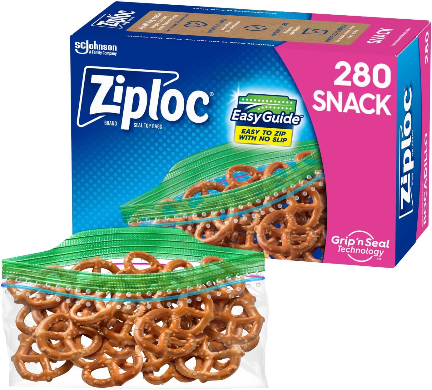 Ziploc Snack Bags for On the Go Freshness, Grip \'n Seal Technology for Easier Grip, Open, and Close, 280 Count