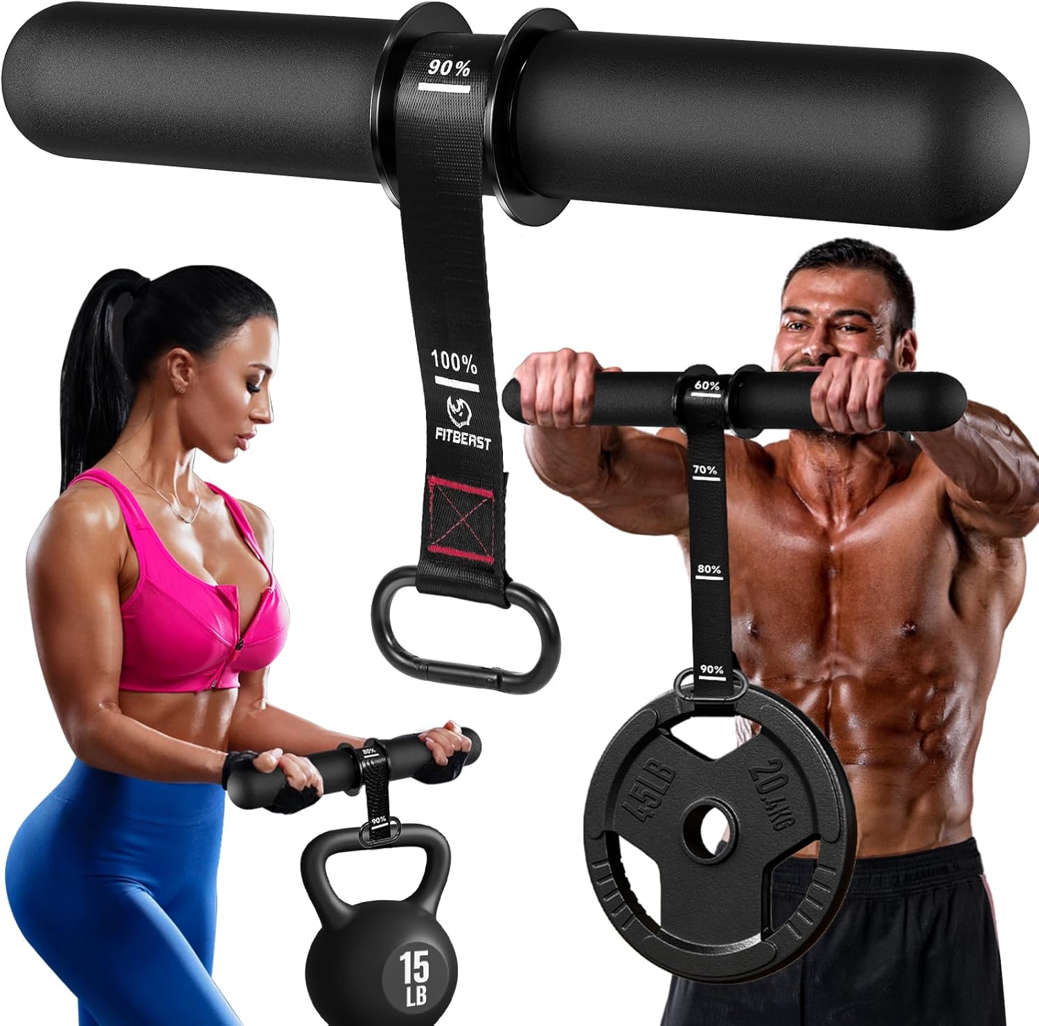 FitBeast Forearm Strengthener & Forearm Exerciser, Wrist Roller with Thicker Handle, Forearm Strength Trainer with Adjustable Strap - Ideal for Grip Strength, Muscle Building, Rehabilitation