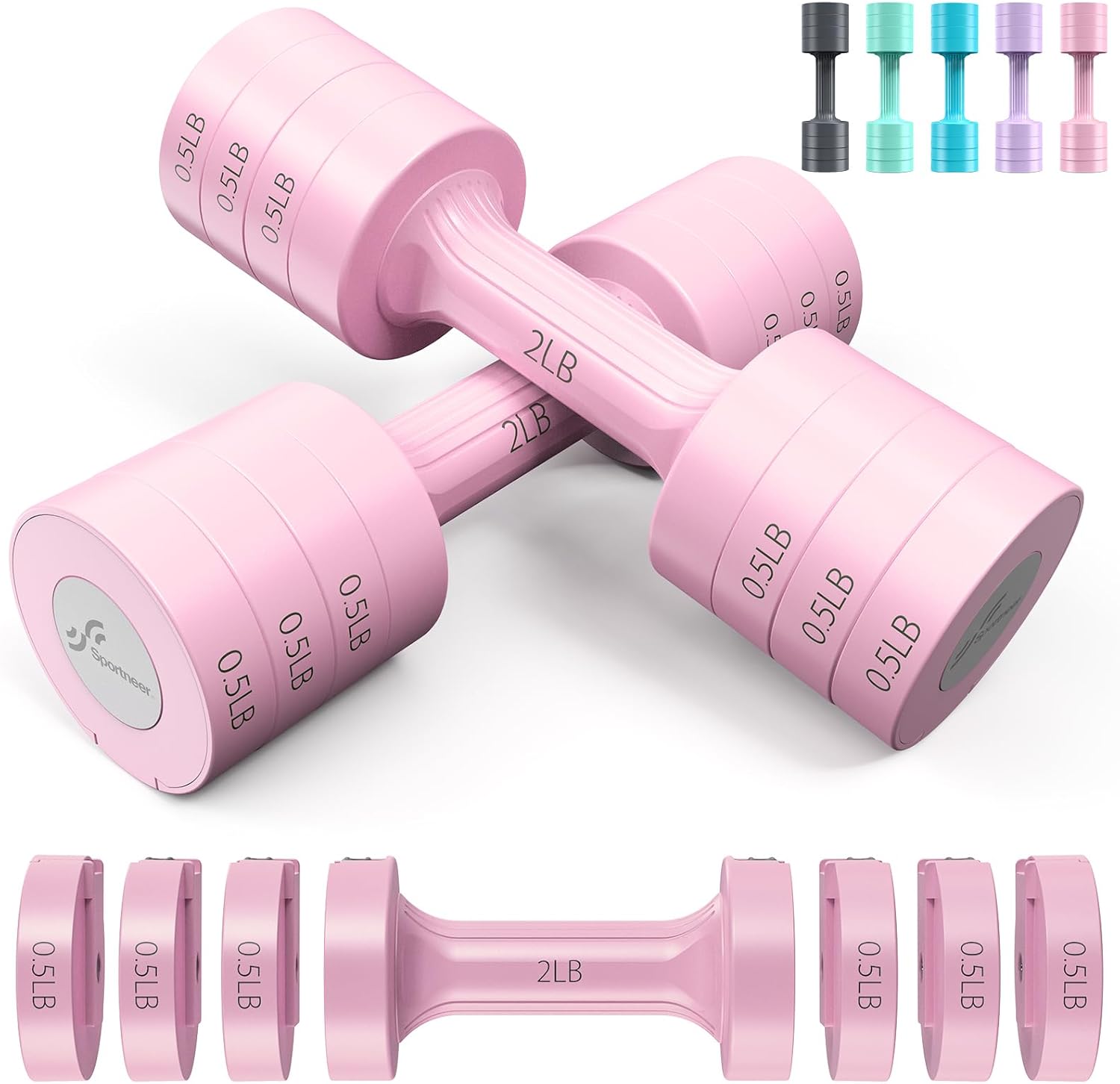 Adjustable Dumbbells Hand Weights Set: Sportneer 5 lb Dumbbell Set of 2 Each 2lb 3lb 4lb 5lb Free Weights Fast Adjust Weight 4 In 1 Weights Dumbbells Set for Women Men Home Gym Exercise Training