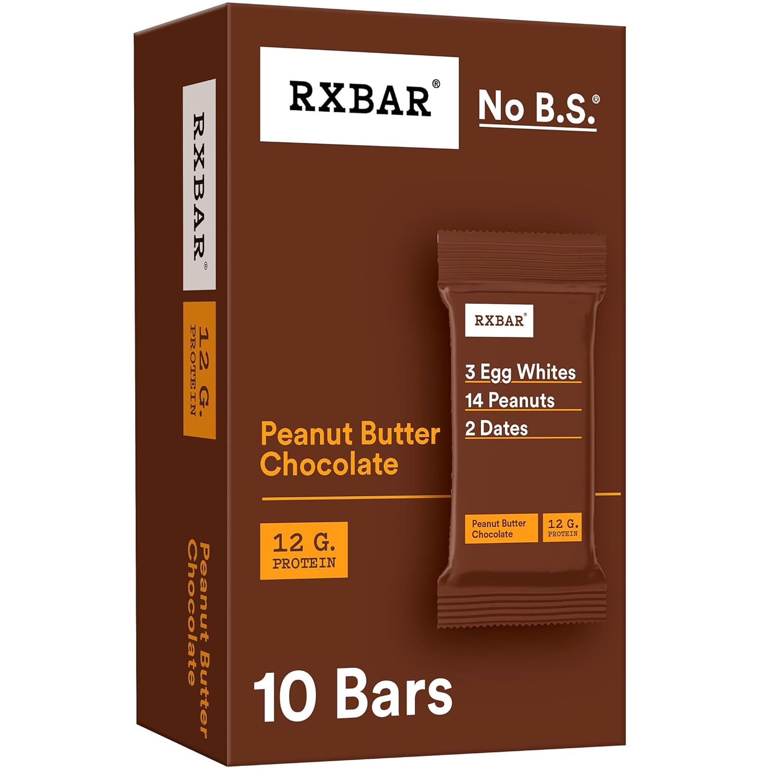 RXBAR Protein Bars, Protein Snack, Snack Bars, Peanut Butter Chocolate, 18.3oz Box (10 Bars)