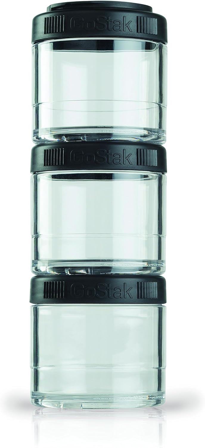 BlenderBottle GoStak Food Storage Containers for Protein Powder, Healthy Snacks, and Portion Control, 100cc, Black (Pack of 3)