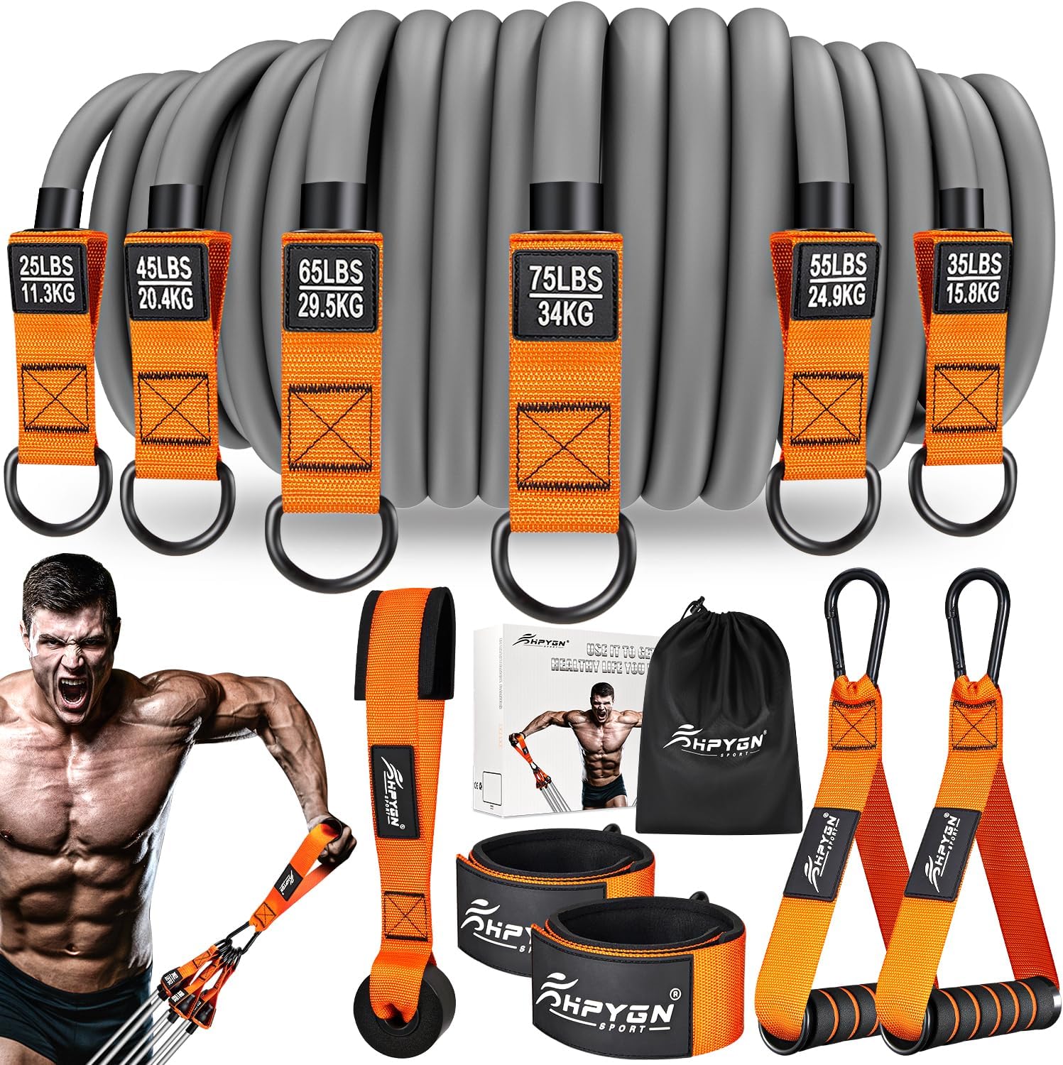 Resistance Bands, Heavy Exercise Bands with Handles, Fitness Bands Set for Working Out, Workout Bands for Men, Weight Bands for Muscle Training, Strength, Slim, Yoga, Home Gym Equipment