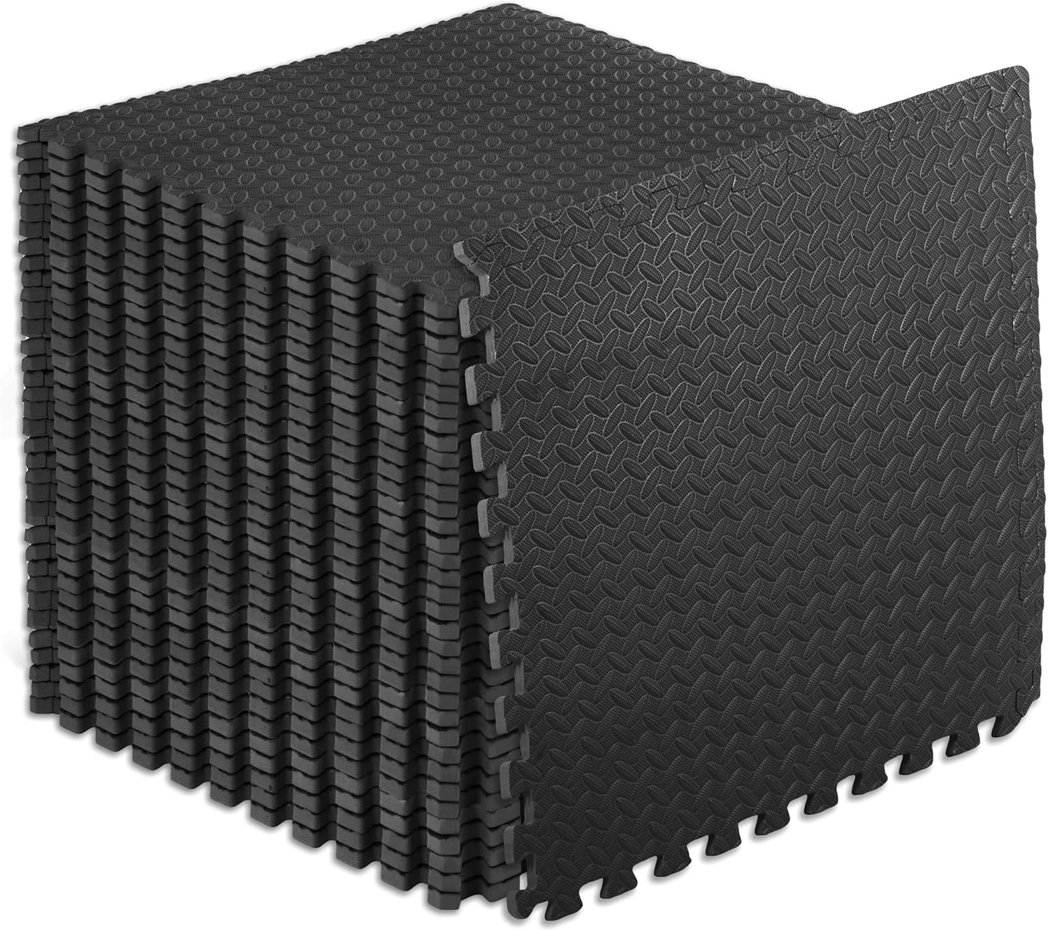 ProsourceFit Puzzle Exercise Mat ½ in, EVA Interlocking Foam Floor Tiles for Home Gym, Mat for Home Workout Equipment, Floor Padding for Kids, Black, 24 in x 24 in x ½ in, 48 Sq Ft - 12 Tiles