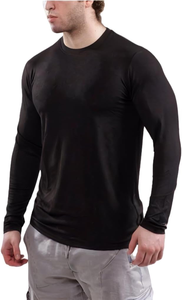 Long Sleeve Blank Fitted T Shirt Black 4XL