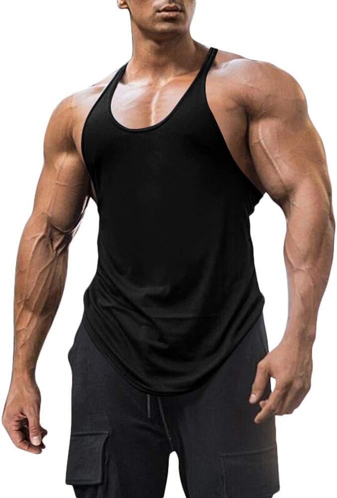Men\'s Cotton Workout Tank Tops Dry Fit Gym Bodybuilding Training Fitness Sleeveless Muscle T Shirts