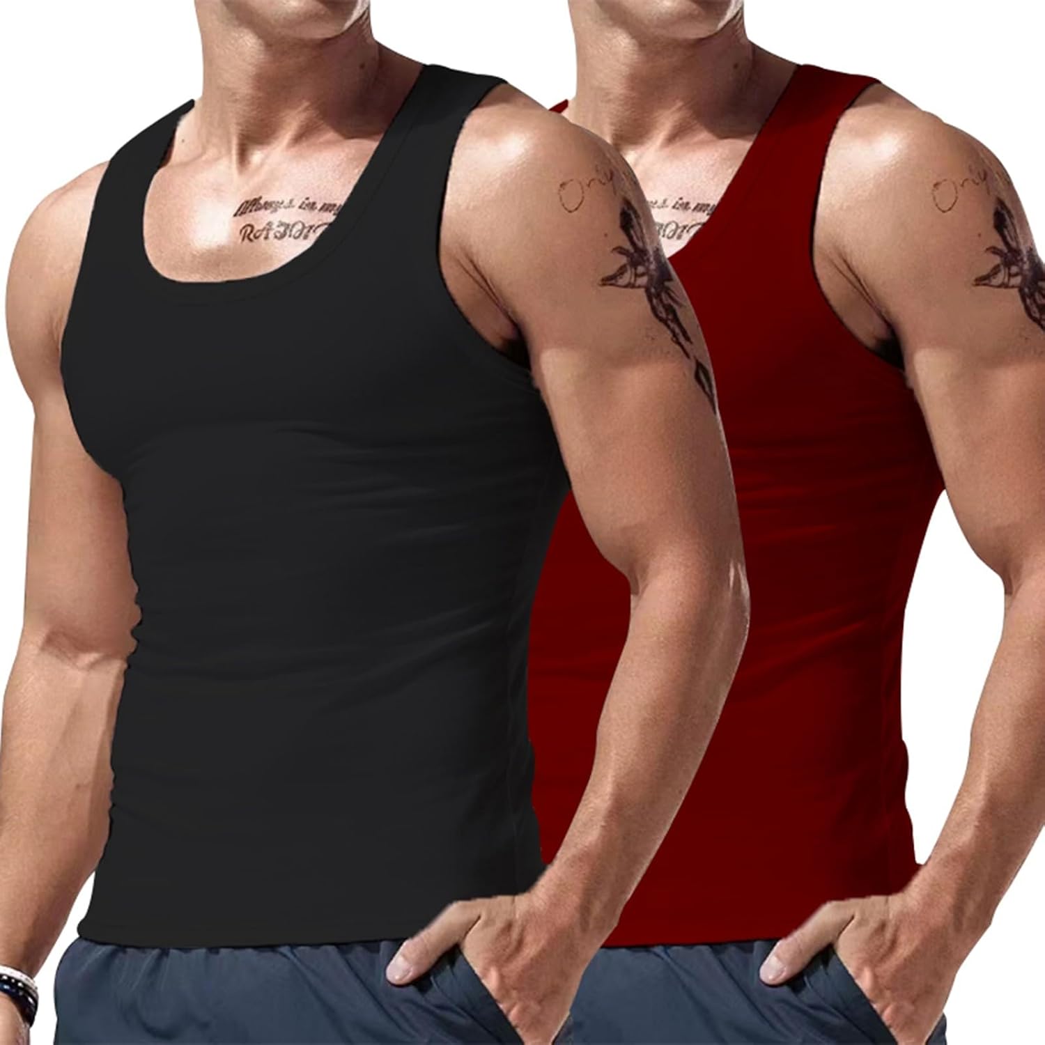 Men\'S Workout Tank Top 2 Pcs Sleeveless Muscle Tee Gym Bodybuilding Tee Fitness Casual Classic Shirts For Men