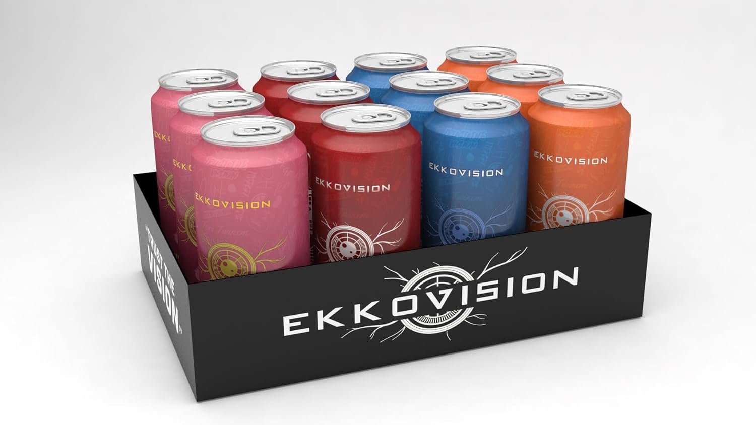 Ekkovision Energy Drink, Variety Pack, 200 MG Natural Caffeine With Coconut Water, L Theanine, Alpha Gpc & L Tyrosine For Balanced Energy, Electrolytes & Smooth Hydration, 16 Fl Oz Can, 12 Pack