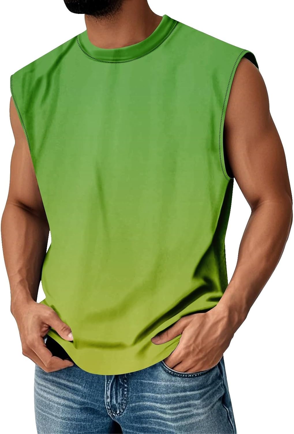 Tank Tops Men 2025 Workout Gradient Tank Tops Crewneck Sleeveless Tops Muscle Gym Acid Wash T Shirts Running Beach Loose Tee