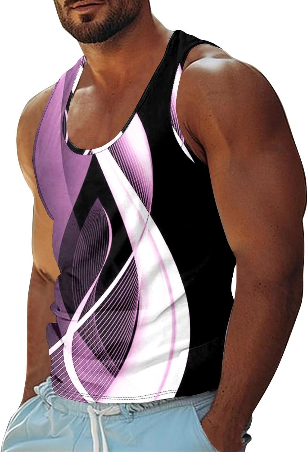 Tank Tops 2025 Men\'s Athletic Tank Tops Abstract Geometric Design Tee Quick-Dry Fabric Sleeveless Gym Shirts Red & Black