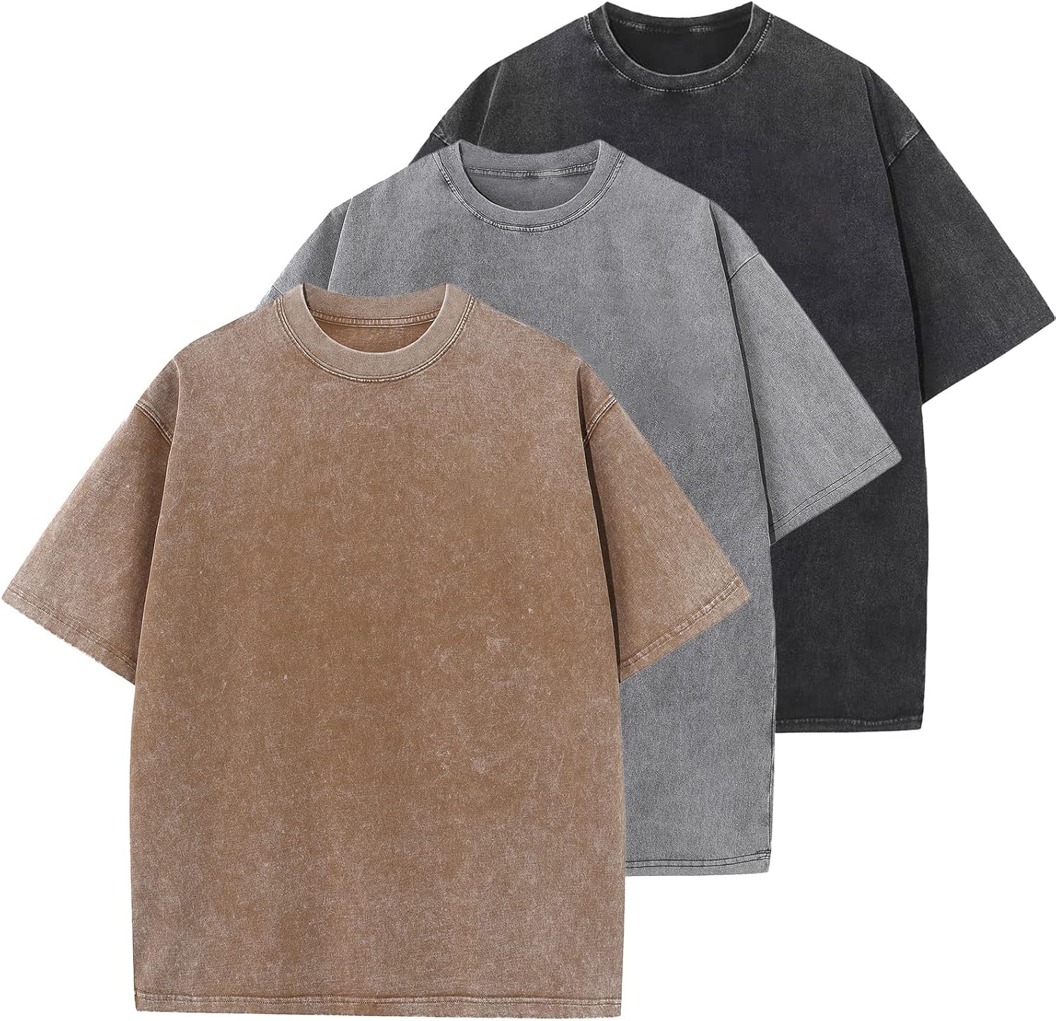 Men\'s Cotton T-Shirts Oversized Unisex Short Sleeves Casual Loose Wash Solid Basic Tee Tops